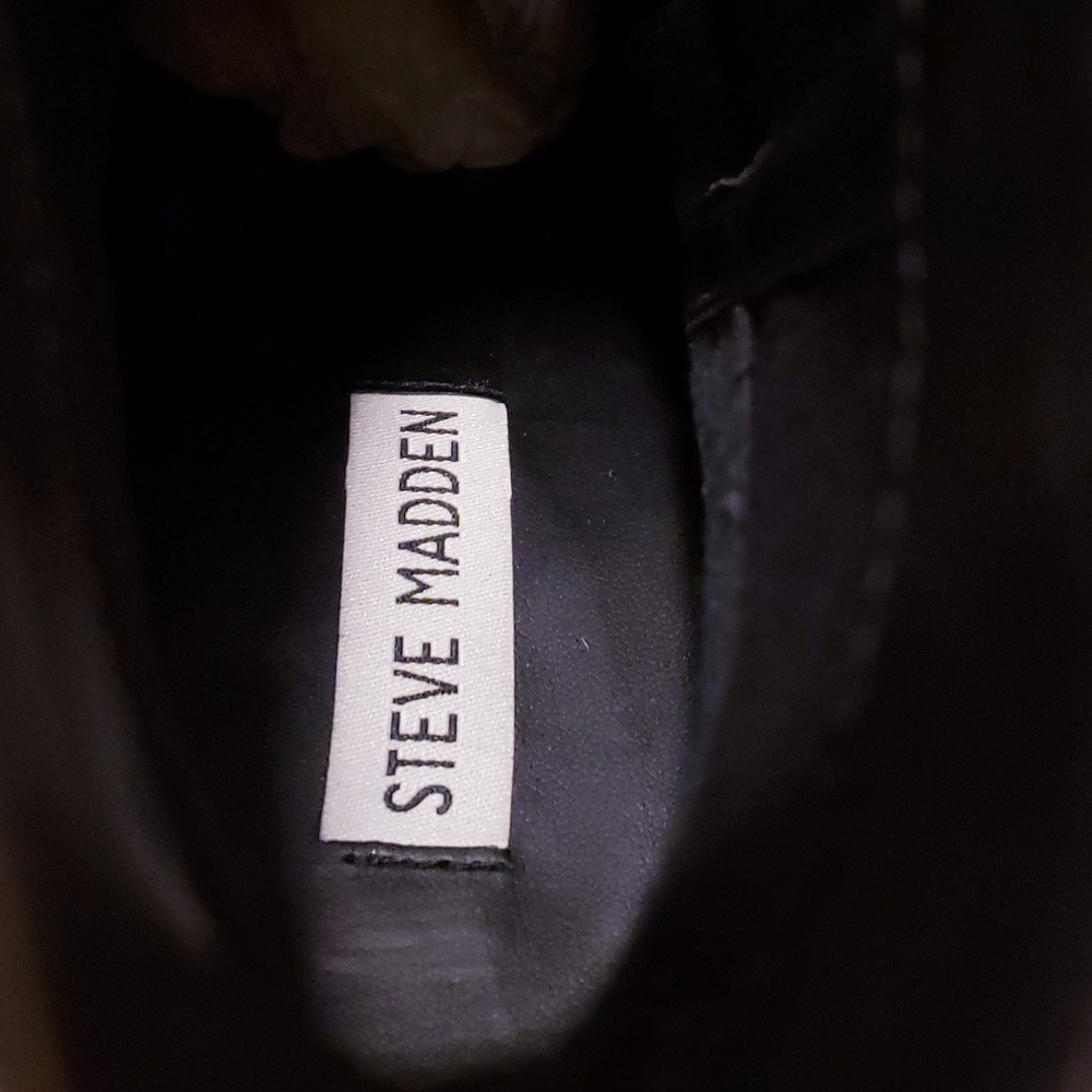 Steve Madden Women 9M Black Ankle Boots Roooler Leather Side Zip High Block Heel - Picture 8 of 12